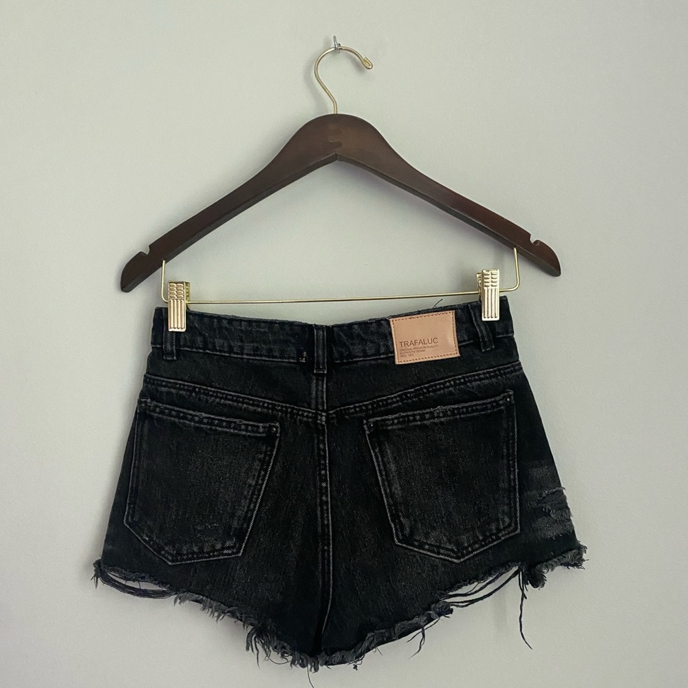 Zara high wasted destoyed denim black jean shorts